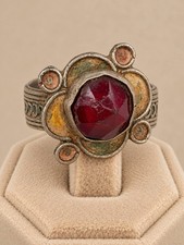 RARE ANCIENT VICTORIAN RING BRONZE ENGRAVED AMAZING RED STONE STUNNING ARTIFACT picture
