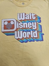 Walt Disney World Graphic T-Shirt Women's Sz Large Yellow Retro Disney Parks  picture