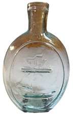 Antique 1840-50 GX-8A Sloop Star Flask Bridgeton NJ Open Pontil Pictorial Bottle picture
