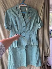 Vtg 50s Girl Scout Suit Set Leader Cotton Short Sleeve ALine Skirt  picture