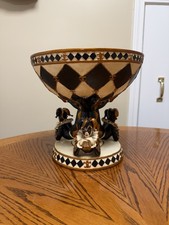 Vintage Venetian Harlequin Clown Compote Bowl, Italian Style Jester Figurine picture