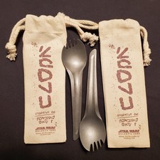 Disney Star Wars Galaxy’s Edge Metal Spork set of 2 With Pouches NEW picture