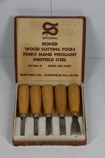 Vintage Speedball Honed Wood Cutting Tools Wrought Sheffield Steel 5 PC Set picture