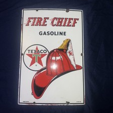 Original 1960 Texaco Fire Chief Gasoline Porcelain Pump Plate Sign picture