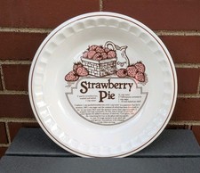 Vintage Strawberry Pie Plate  Deep Dish with Recipe White Pink Brown 10.75