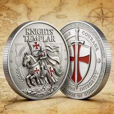 Knights Templar Challenge Coin Armor of God Crusader Red Cross Shield Case Gift picture