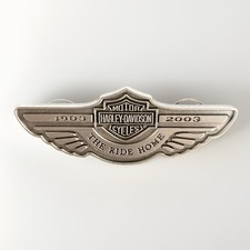 Vintage 100th Anniversary Harley Davidson Pin The Ride Home Silver Wings 2003 picture