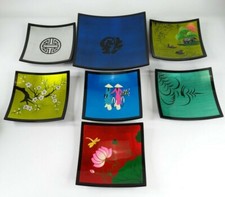 7 Unique Lacquer Plates Asian Metallic Square picture
