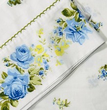 Vintage Springmaid Twin Sheet Set Blue Roses Applique Marvelaire Percale READ picture