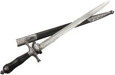ANTIQUE VERY FINE FRENCH NOBLEMAN'S HUNTING SWORD DAGGER IN ETCHED STEEL MOUNTS. picture