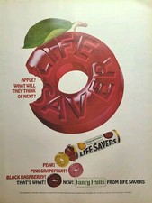 Life Savers Fancy Fruits Apple Pear Grapefruit Radpberry Vintage Print Ad 1965 picture