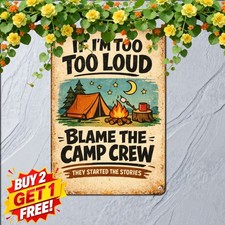 Blame Camping Friends Drunk Campfire Humor Metal Tin Sign Cabin Patio Plaque picture