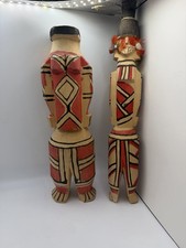 Brazilian Indigenous Wooden Dolls Set Of 2 Dolls Folk Art &1 Rake picture