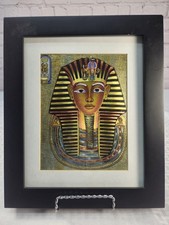 Vintage King Tut Egyptian Pharaoh On Papyrus Plant Paper Framed Picture Art picture