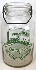 Vintage Champaign Urbana Dairy Illinois Green Pyro Wide Mouth Gallon Milk Bottle picture