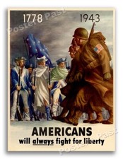 1943 Americans will always Fight for Liberty Vintage Style WW2 Poster - 18x24 picture