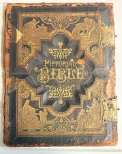 1891 Holman Pictorial Bible Leather Cover Only Brass Clasps Victorian Antique picture