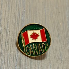 Vintage Canada Flag in Green Enamel Circle Lapel Pin picture