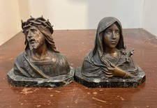 Catholic Church Bronze Jesus And Mary Busts 4.5 & 5” picture