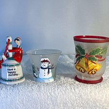 Shoebox Greetings 3pc Christmas Ceramic & Glass Hand Painted Snowman Holders picture