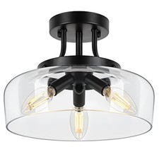 Modern Industrial Semi Flush Mount Ceiling Light with Clear Glass Shade Black picture