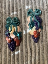 1995 Vintage Home Interiors Pair of Burwood Fruit Wall Plaques. picture