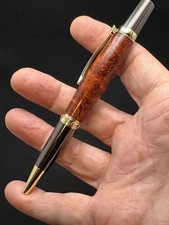 Handmade Amboyna Burl Wood Pen, Gold and Gun Metal Gift Boxed picture