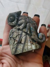 Carved Labradorite Chameleon Lizard Crystal Figure picture