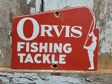 VINTAGE ORVIS PORCELAIN SIGN RARE OLD FLY FISHING TACKLE LURE TROUT SALMON FISH picture
