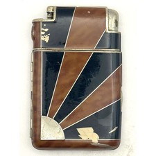 Vintage Marathon Windguard Cigarette Case Lighter Art Deco Sunburst Brown Black picture