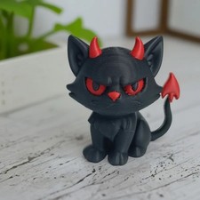 Gothic Black Devil Cat Statue with Horns, Durable Plastic Halloween, Home,Office picture