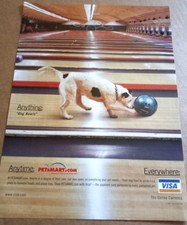 2001 print ad - VISA credit card Cute dog bowling Petsmart vintage advertising picture