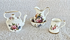 VTG Hammersley Teapot Pitcher Bowl Miniature Set Tiny England Porcelain Flowers picture