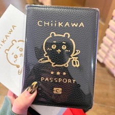 1PC Chiikawa Travel Passport Case Black Leather 15X11Cm picture