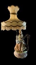 VTG Capodimonte LARGE Figural Table Lamp W/Shade Lady Playing Harp 40 In Tall picture