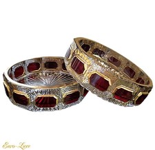 1920's ART DECO MOSER CZECH  24K GOLD & RUBY CABOCHON CRYSTAL PAIR OF ASHTRAYS picture