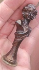 Antique Sealing Wax Seal Stamp Woman Bust Figure Metal Bronze Monogrammed picture
