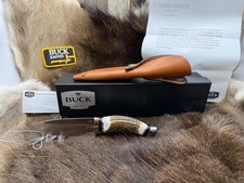 2017 Buck 192 Vanguard Knife Elk Antler Handles & Leather Sheath Mint Box RARE picture
