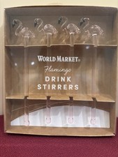 World Market Set of 4 Borisilicate Glass Flamingo Drink Stirrers. 6.3” Long NWT picture