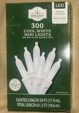 Holiday Time 300 LED Cool White Mini Lights White Wire New In Box Indoor/Outdoor picture