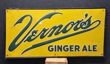Vtg 1950s Vernor’s Ginger Ale Soda Advertising Embossed Metal Sign 36” Detroit picture