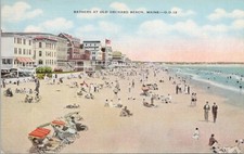 Linen PC * Old Orchard Beach Maine Busy Scene on the Beach 1940s era picture