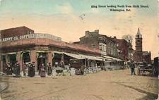 1913 DELAWARE POSTCARD: KING STREET, KENNY CO. COFFEES TEA 6TH ST. WILMINGTON DE picture