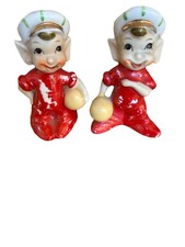 Vintage Pixie Elf Bowling Salt & Pepper Shakers: 1950s Kitsch Christmas Decor picture