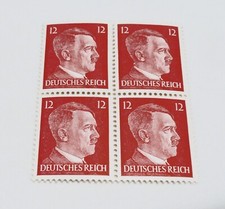 Block of Four World War 2  WW2 German 12P RARE Red HITLER HEAD Stamps picture
