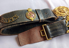 WWll British Royal Navy Officer Dress Sword Belt with 9 Assorted Badges picture