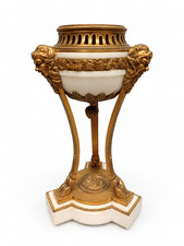 Antique French Louis XVI Style Gilt Bronze & White Marble Cassolette Urn 10.75
