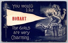 Vintage 1913 Hobart Charming Girls Postcard by Cobb Shinn T.P. & Co. C201 picture
