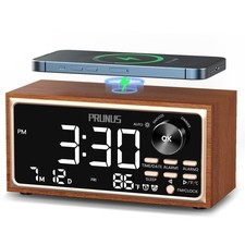 PRUNUS J-177 Retro Vintage Alarm Clock Radio with Fast Wireless Charging, Dua... picture