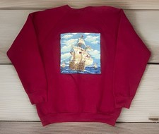 Vintage 1989 Pirate Themed Sweatshirt Pullover Men’s L Burgundy Long Sleeve FOTL picture